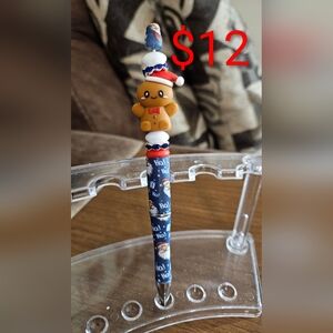 Handmade Festive Gingerbread Man on a Blue Santa Pen For Kids & Adults.